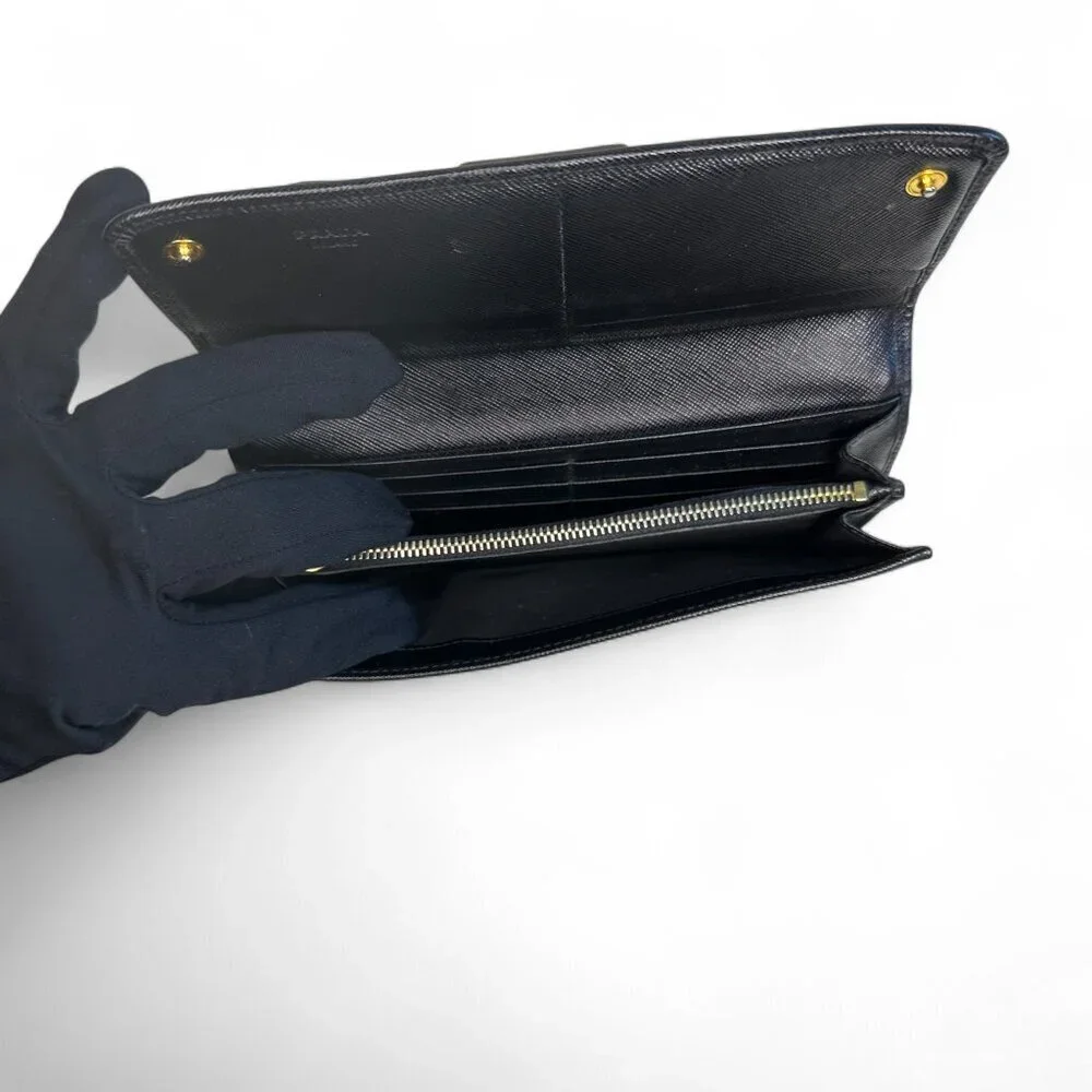 Prada Women's Long Saffiano Black Leather Bifold Ribbon Wallet - Picture 13 of 16